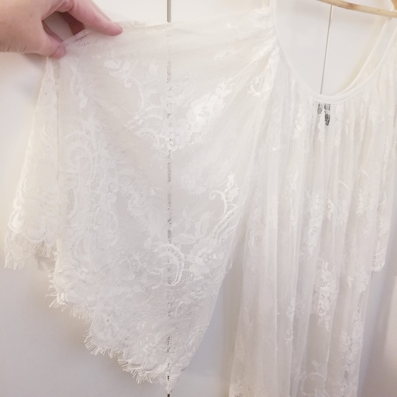 Forever 21 White Lace Swim Beach Cover up Shirt Blouse Off the Shoulder - Picture 5 of 6